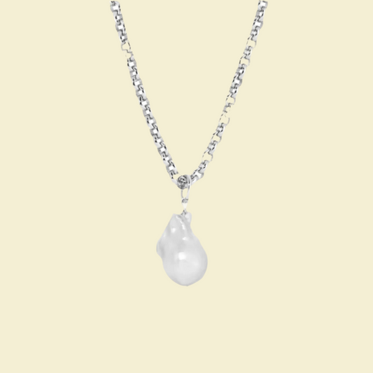 Natural Baroque Pearl Necklace with Chunky Sterling Silver Chain