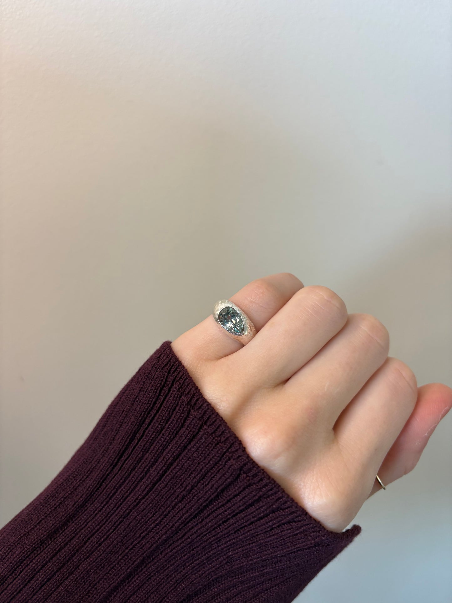 Sage Green Lab-Grown Sapphire Pear Shape Silver Ring