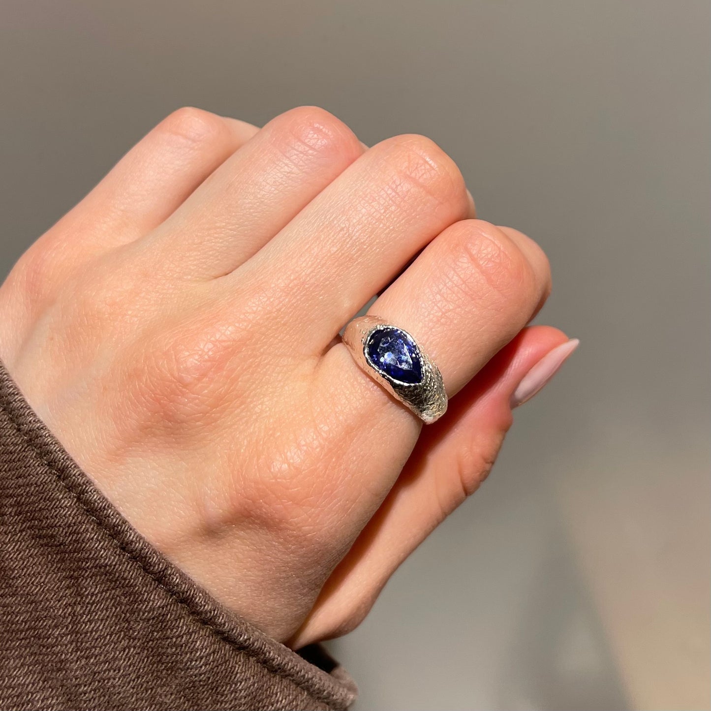 Chunky Violet Pear Shape Silver Ring