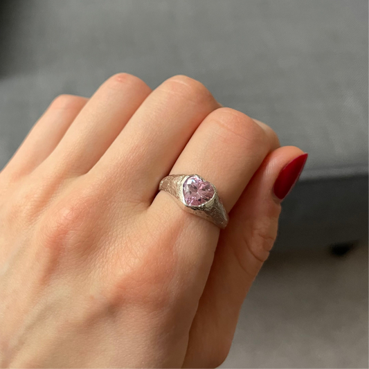 Chunky Pink Heart Sterling Silver Ring