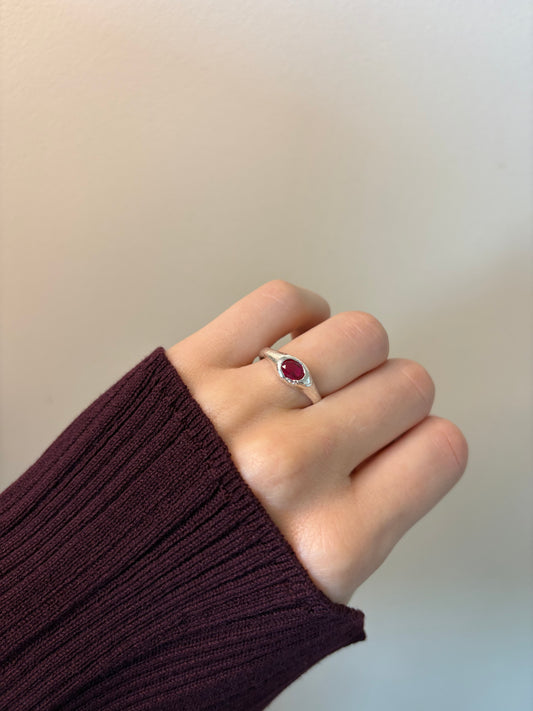 Lab-Grown Ruby Oval Shape Silver Ring