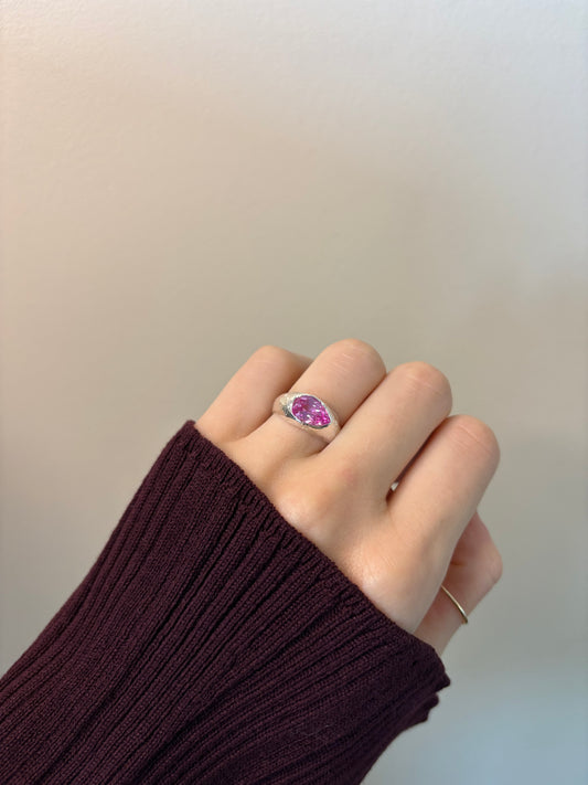 Rose Pink Lab-Grown Sapphire Pear Shape Silver Ring