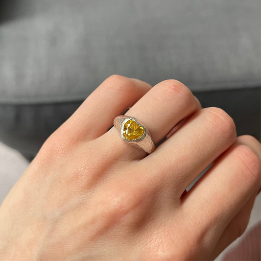 Chunky Sterling Silver Yellow Heart Ring