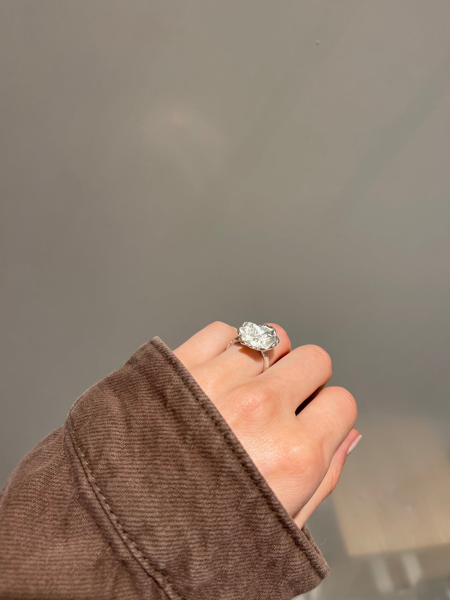 Abstract Poppy Adjustable Sterling Silver Ring