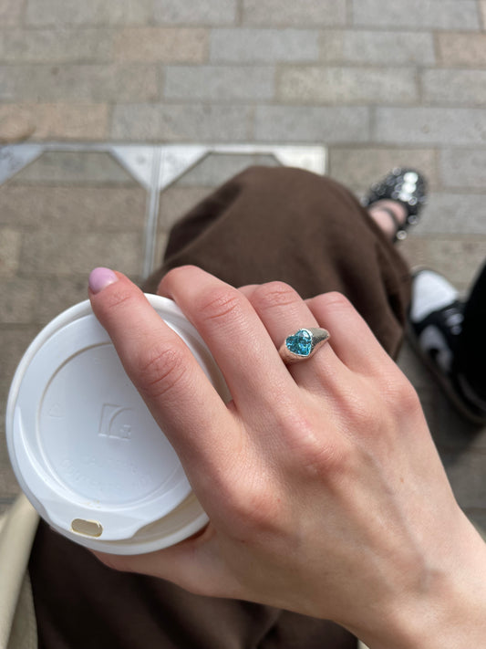 Chunky Blue Heart Sterling Silver Ring