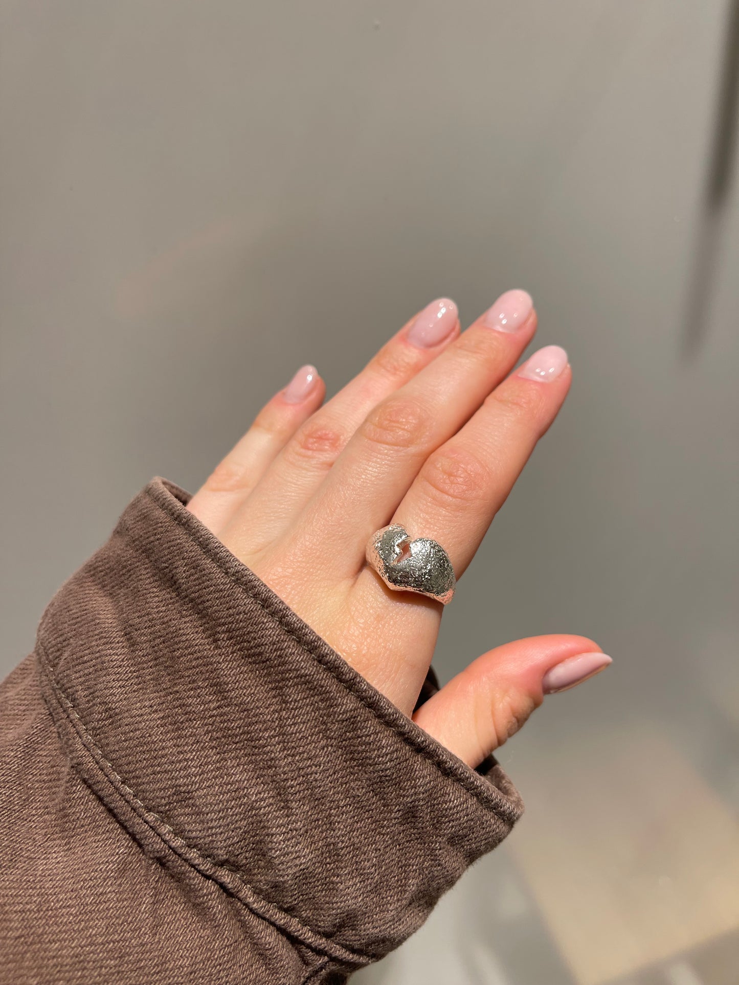 Broken Heart Adjustable Chunky Silver Ring