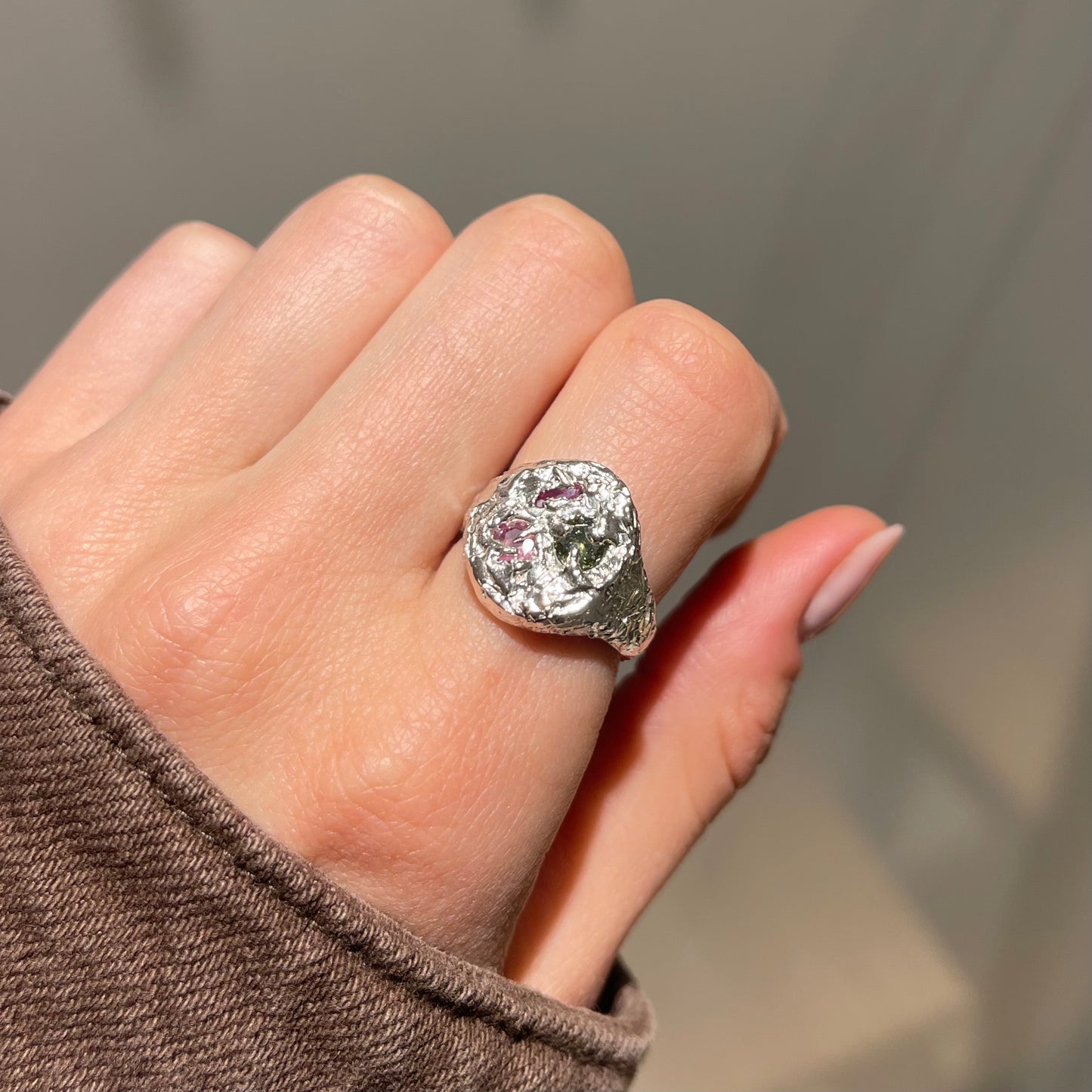 Sapphire and Marquise Ruby Signet Silver Ring