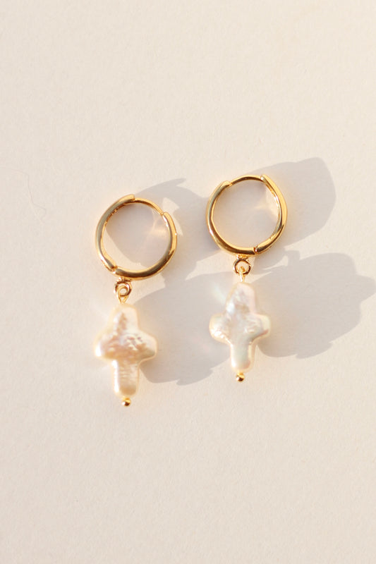 Cross Pearl Earrings Sterling Silver
