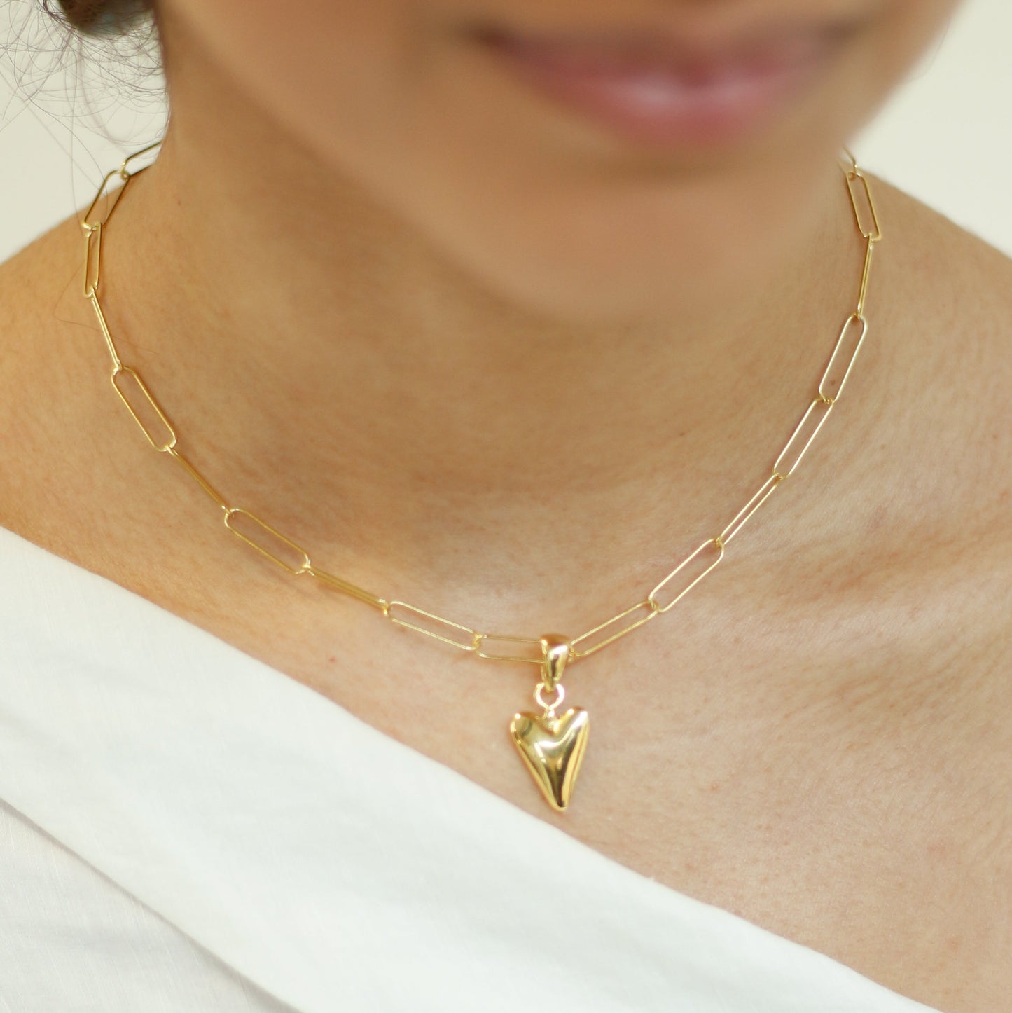 Link Chain Necklace with Heart Pendant