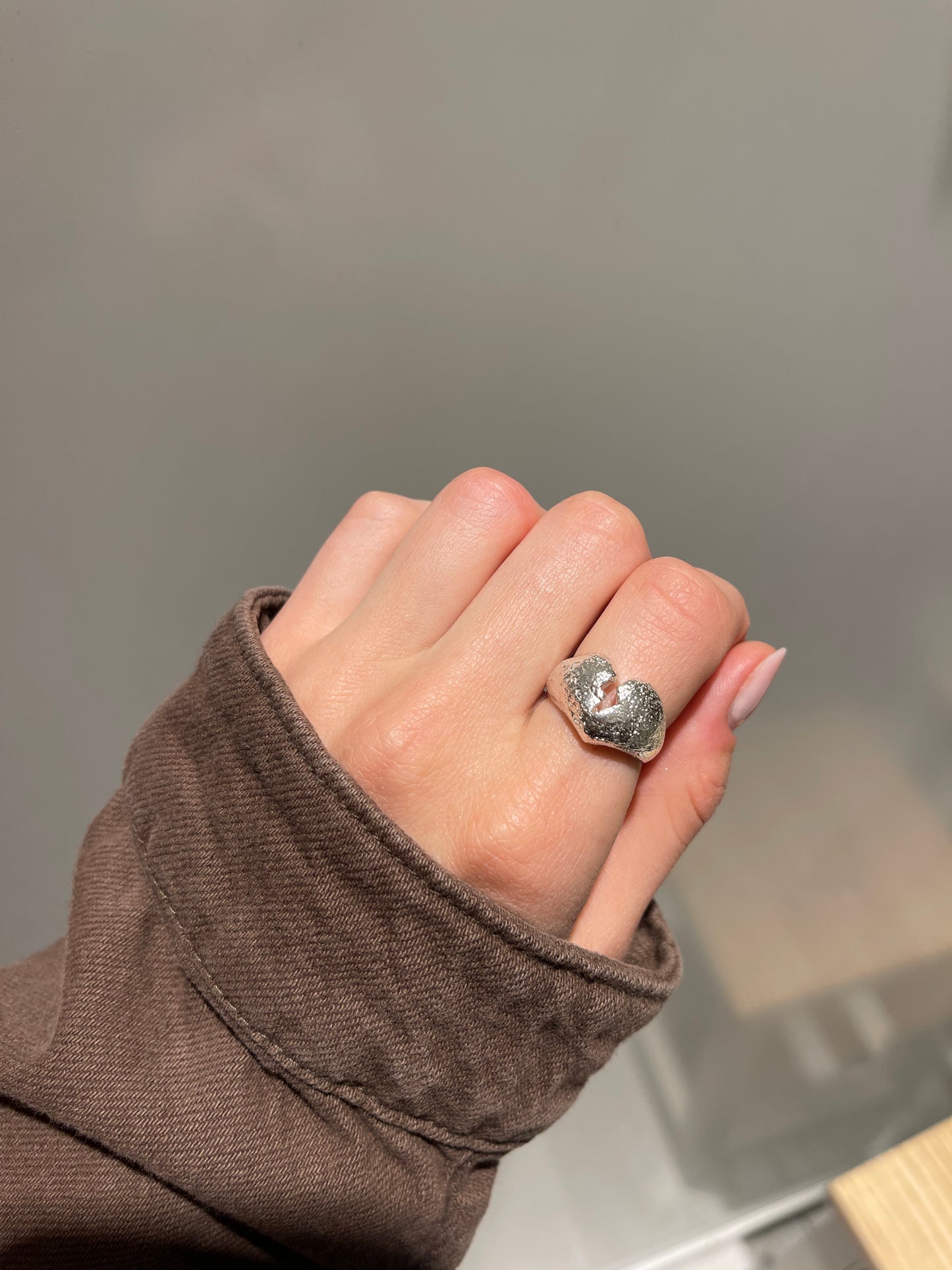 Broken Heart Adjustable Chunky Silver Ring