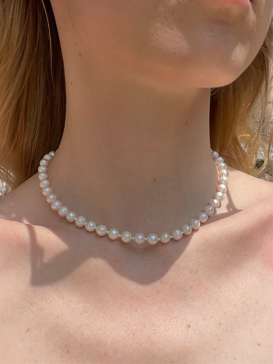 Chunky Pearl Necklace with Beads and Handmade Clasp