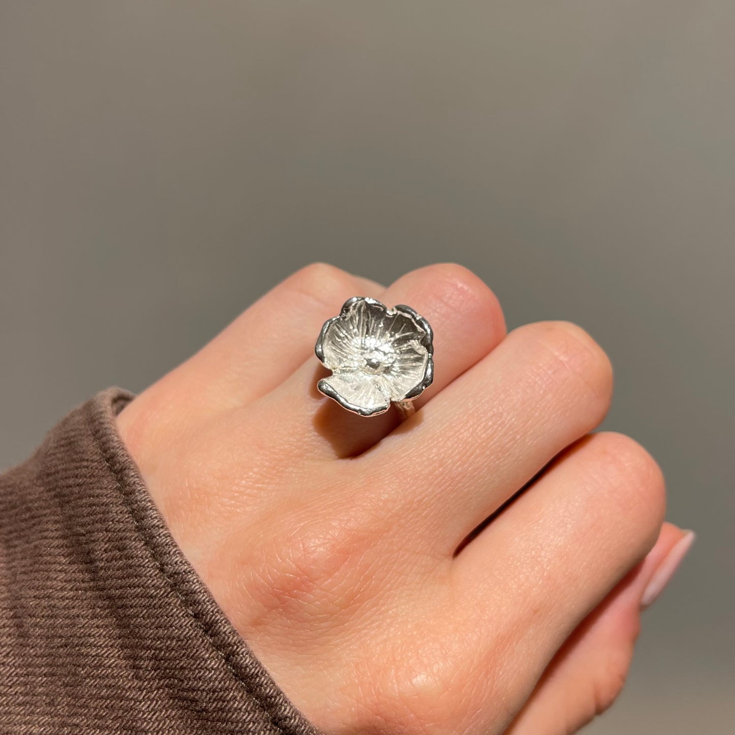 Abstract Poppy Adjustable Sterling Silver Ring