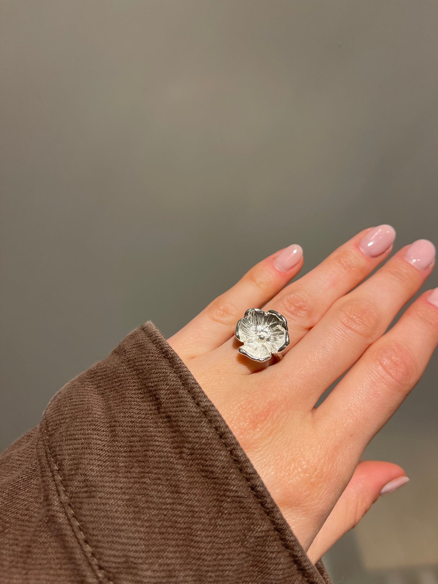 Abstract Poppy Adjustable Sterling Silver Ring