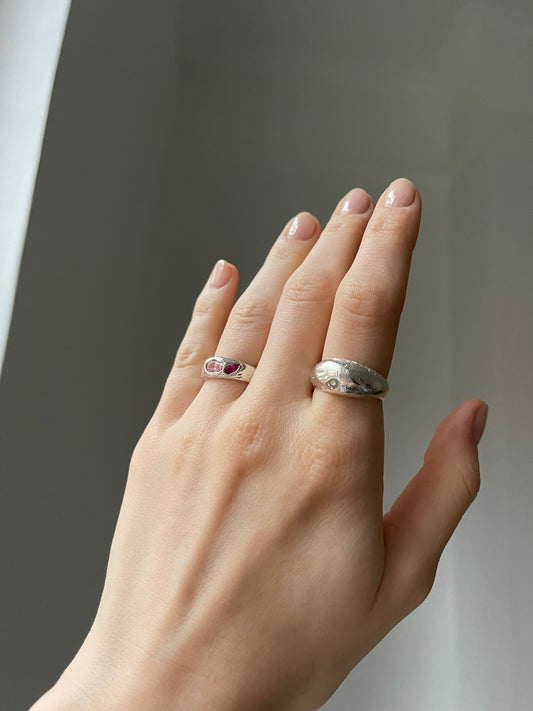 Marquise Ruby and Pink Stone Band Chunky Ring