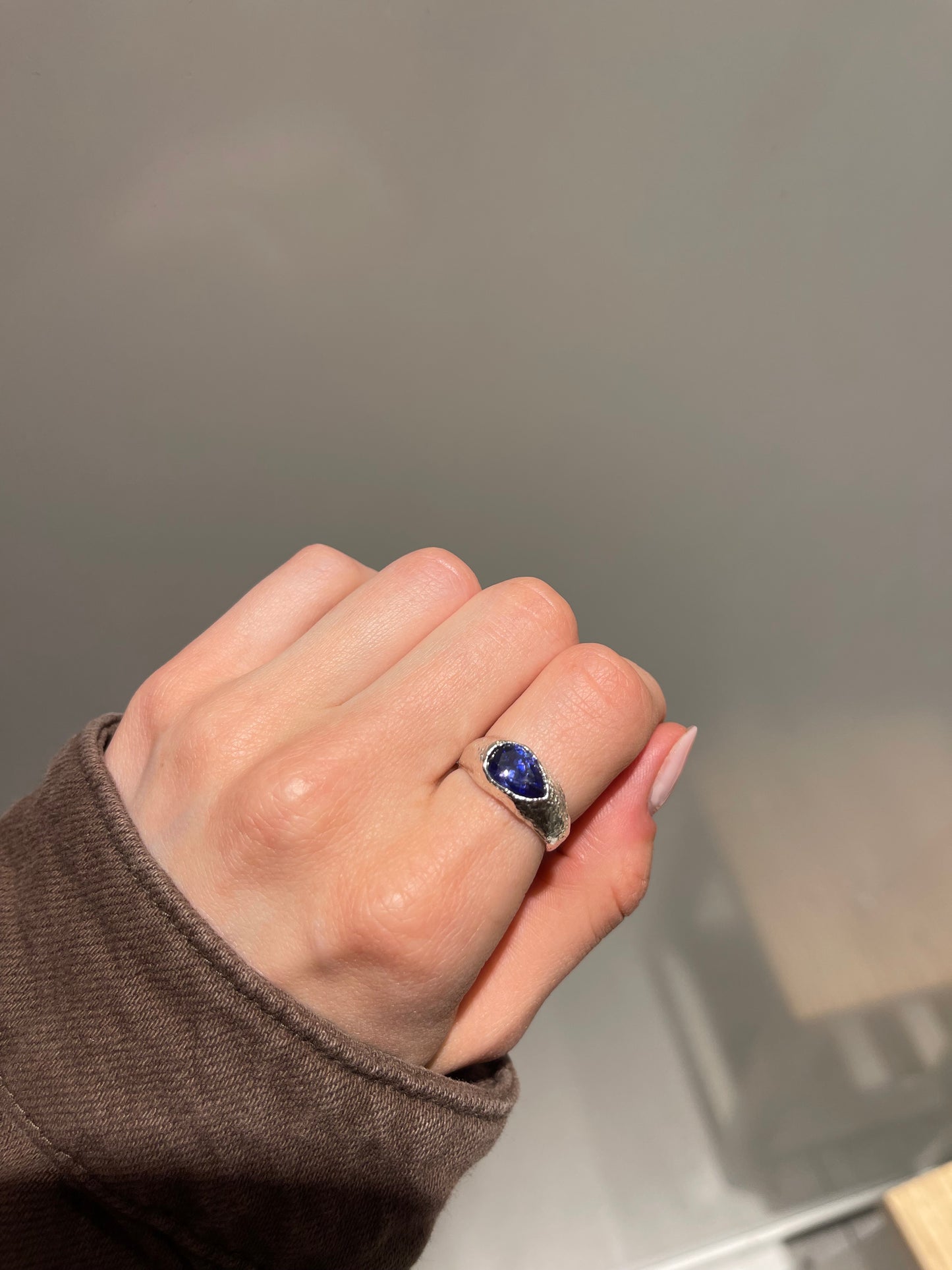 Chunky Violet Pear Shape Silver Ring