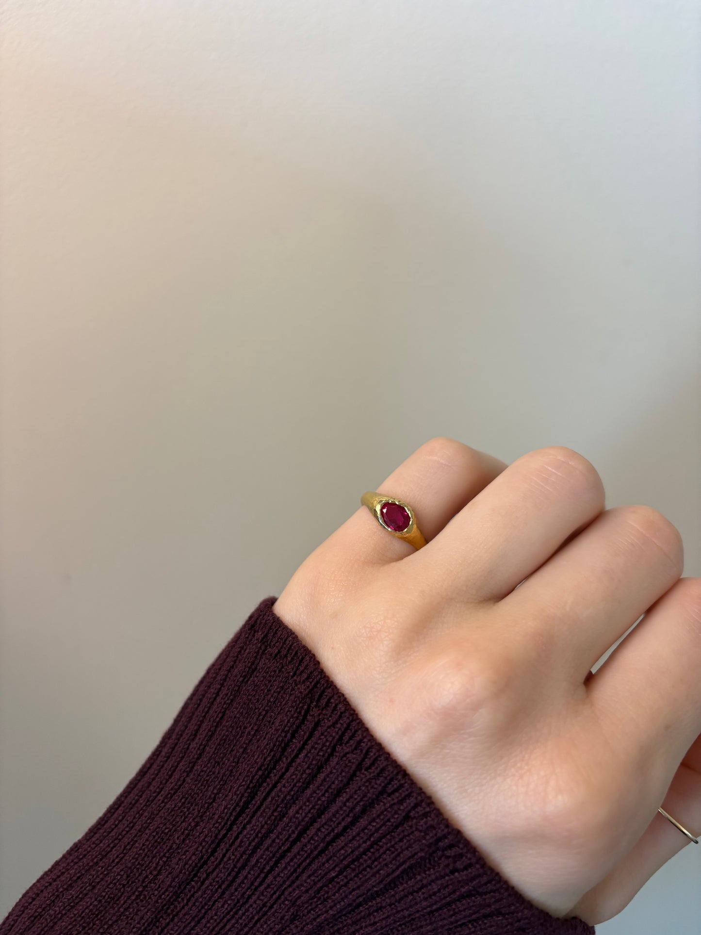 Lab-Grown Ruby Oval Shape Gold Plated Ring