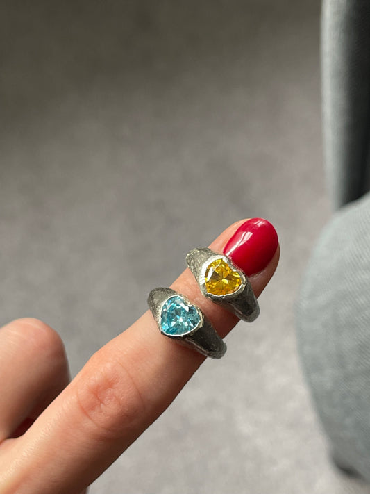 Chunky Sterling Silver Yellow Heart Ring