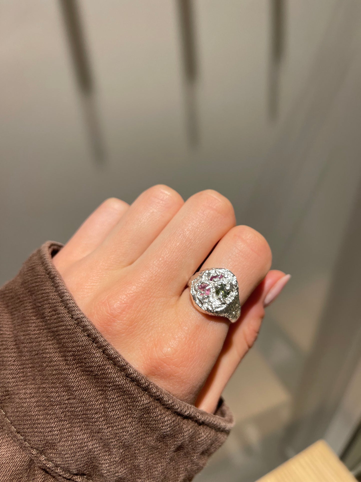 Sapphire and Marquise Ruby Signet Silver Ring