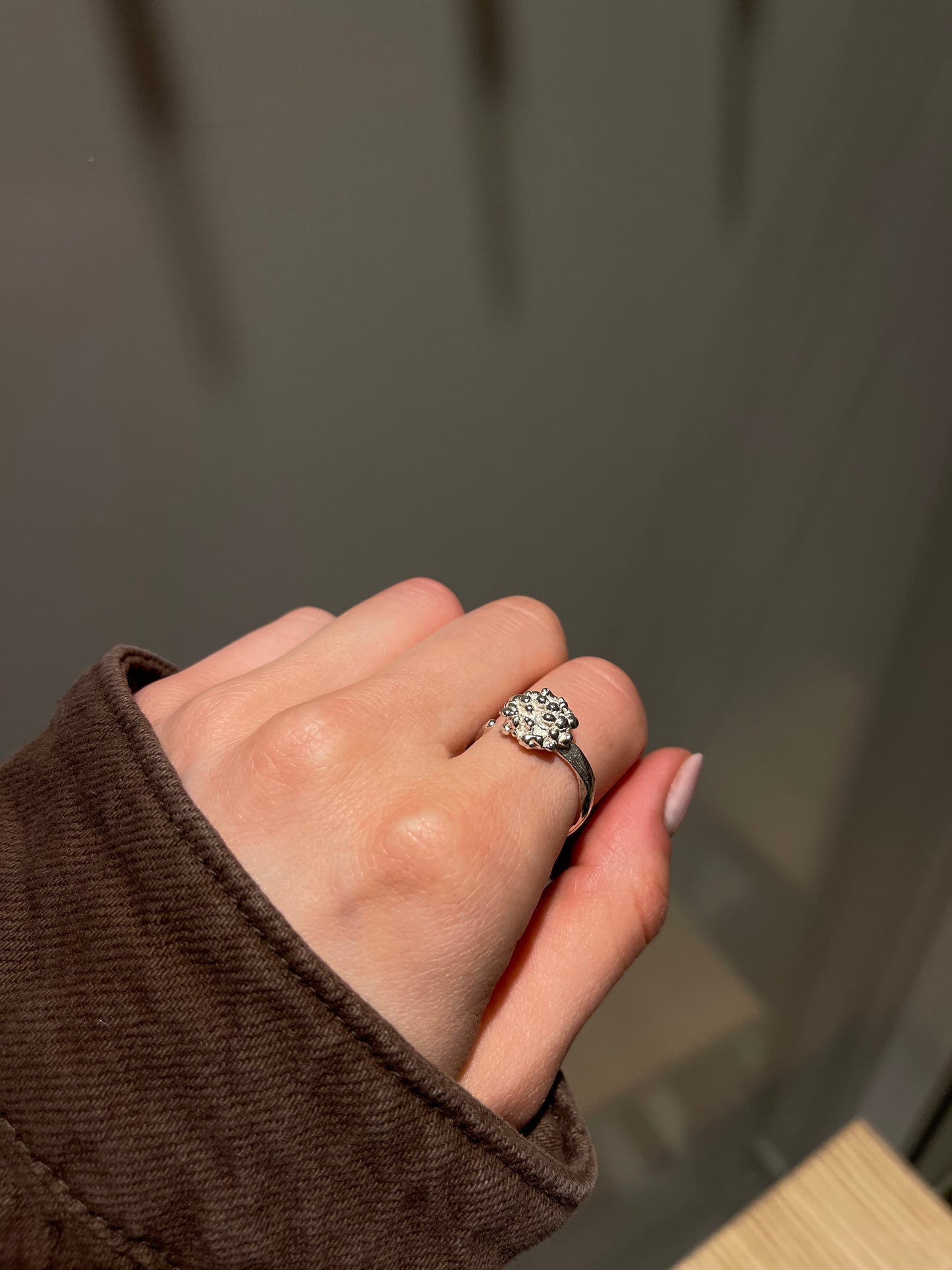 Bubbly Cluster Adjustable Silver Ring