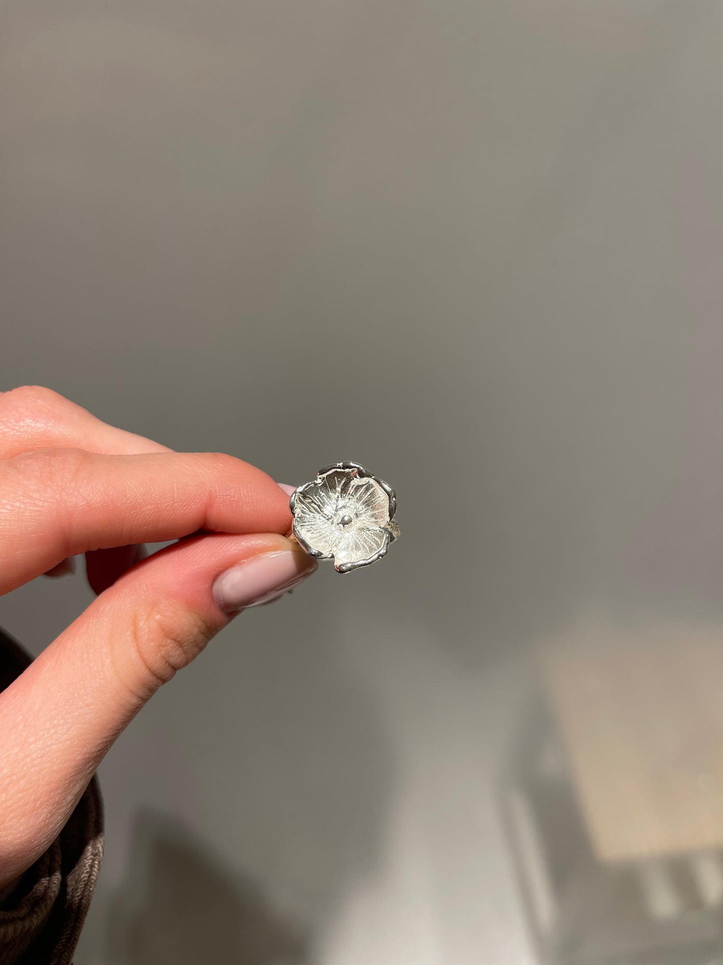 Abstract Poppy Adjustable Sterling Silver Ring