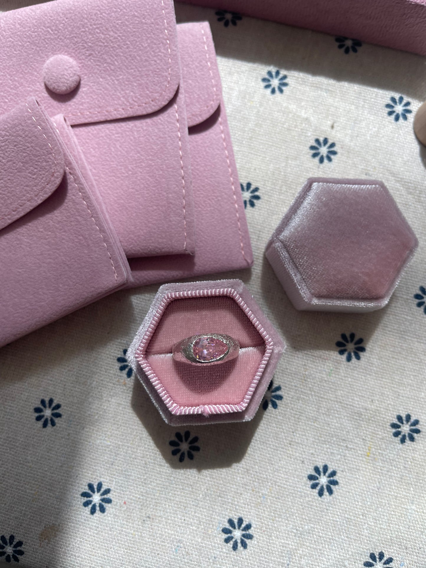 Chunky Pink Pear Silver Dome Ring
