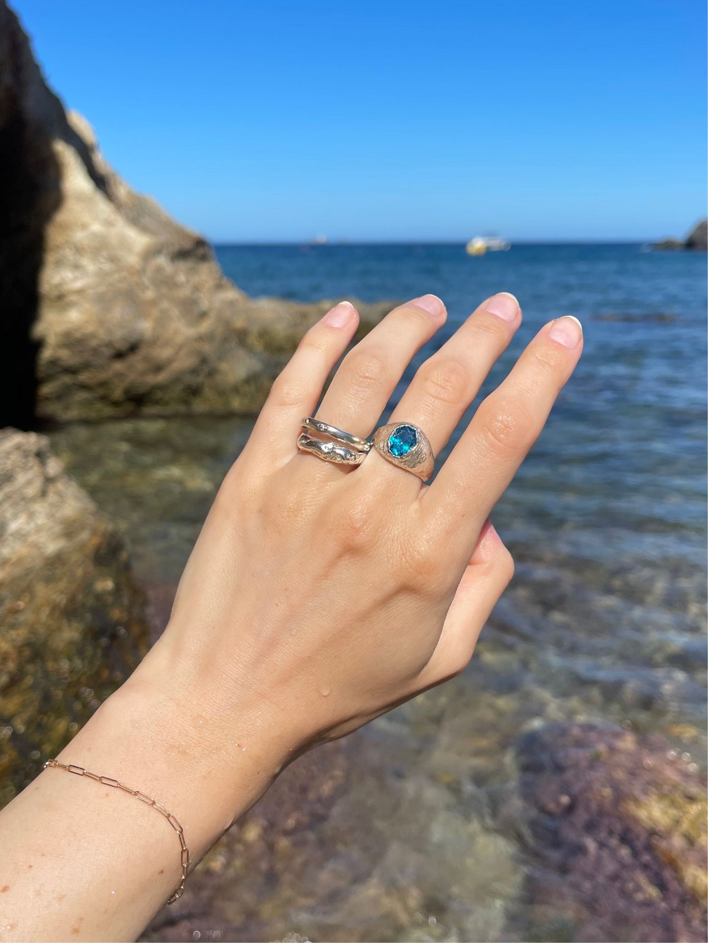 Chunky Silver Blue Dome Ring