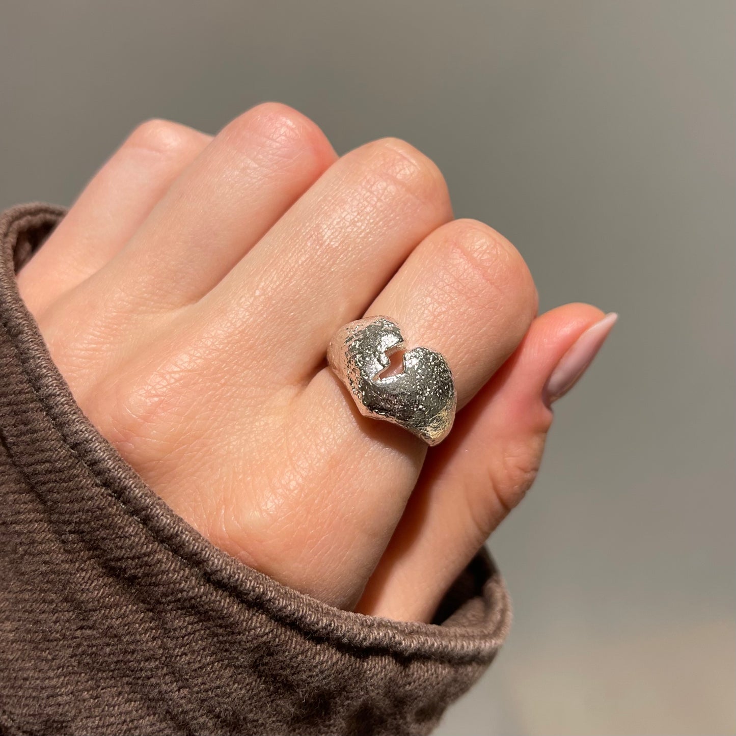 Broken Heart Adjustable Chunky Silver Ring