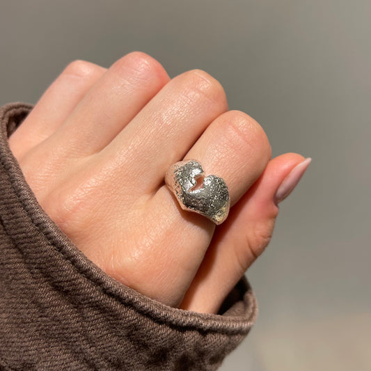 Broken Heart Adjustable Chunky Silver Ring