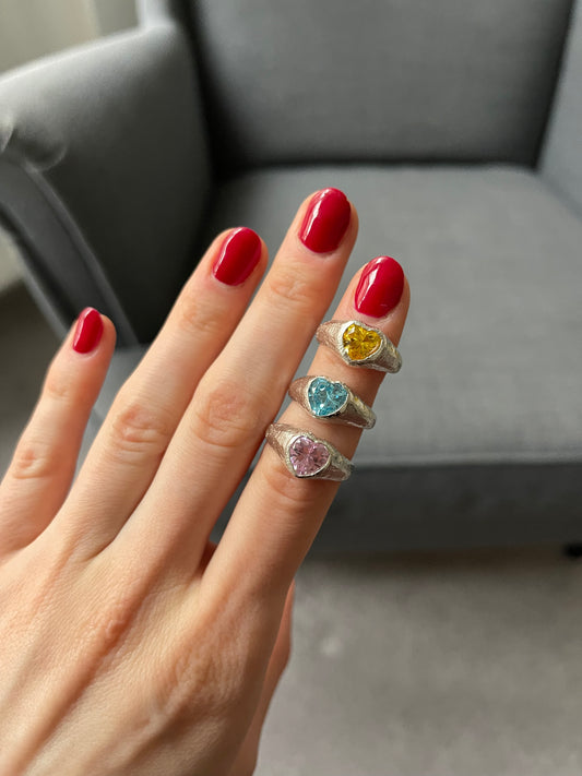 Chunky Pink Heart Sterling Silver Ring