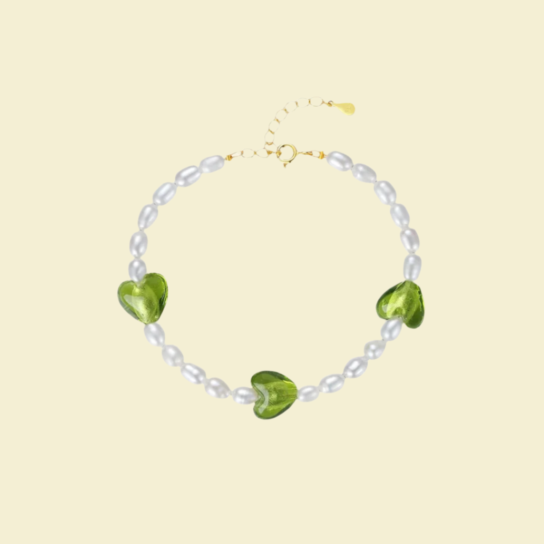 Green Heart Pearl Bracelet