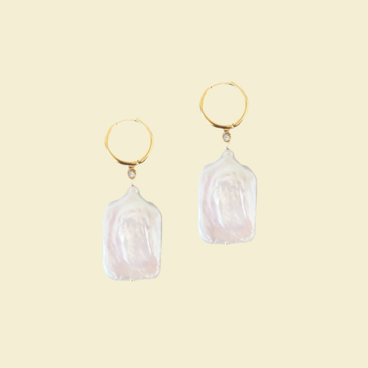Square Natural Pearl Earrings