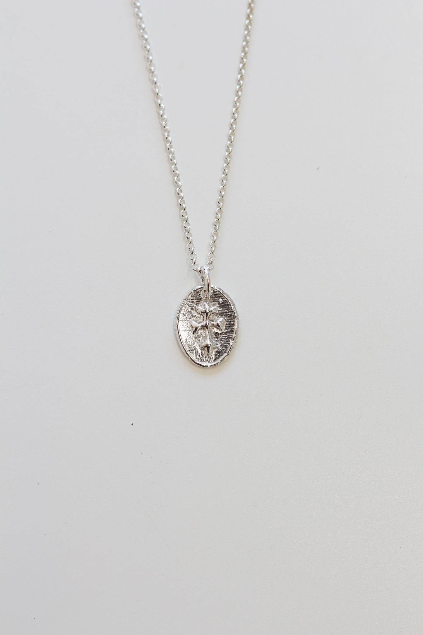 Cross Oval Sterling Silver Medallion Necklace