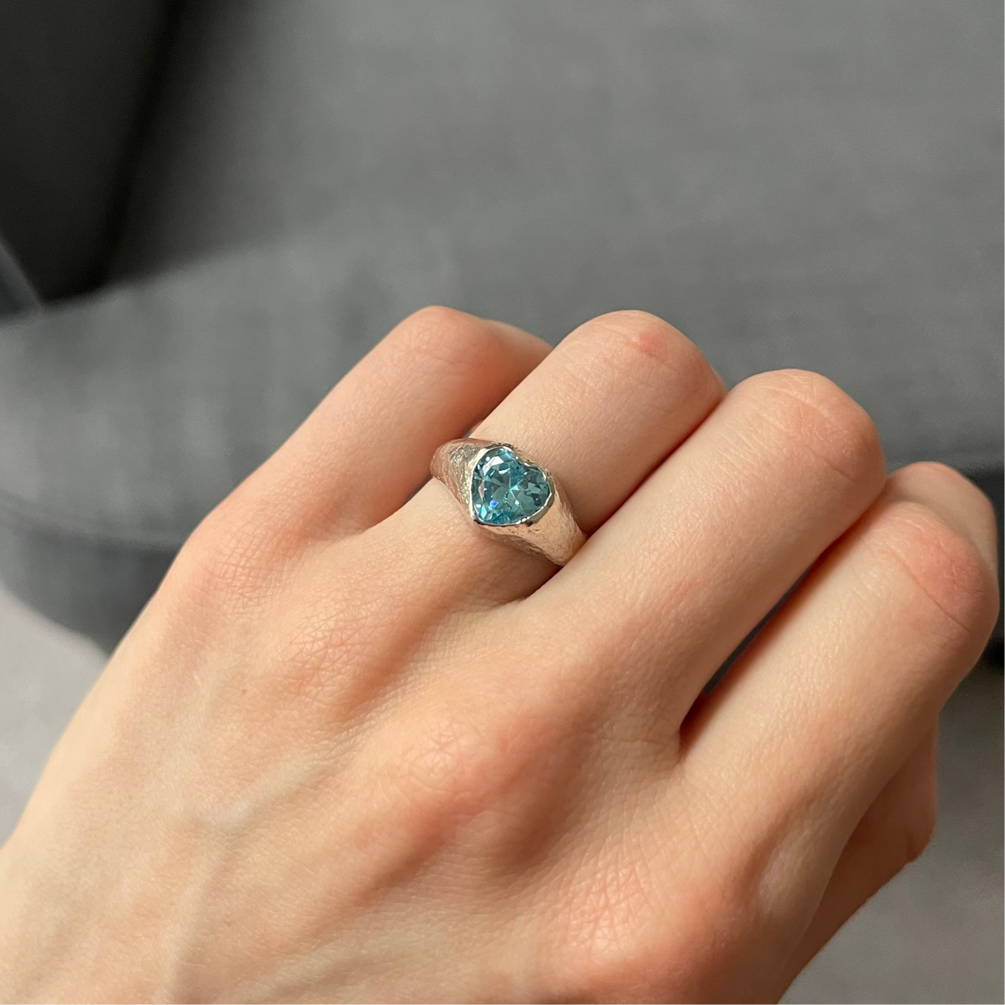 Chunky Blue Heart Sterling Silver Ring