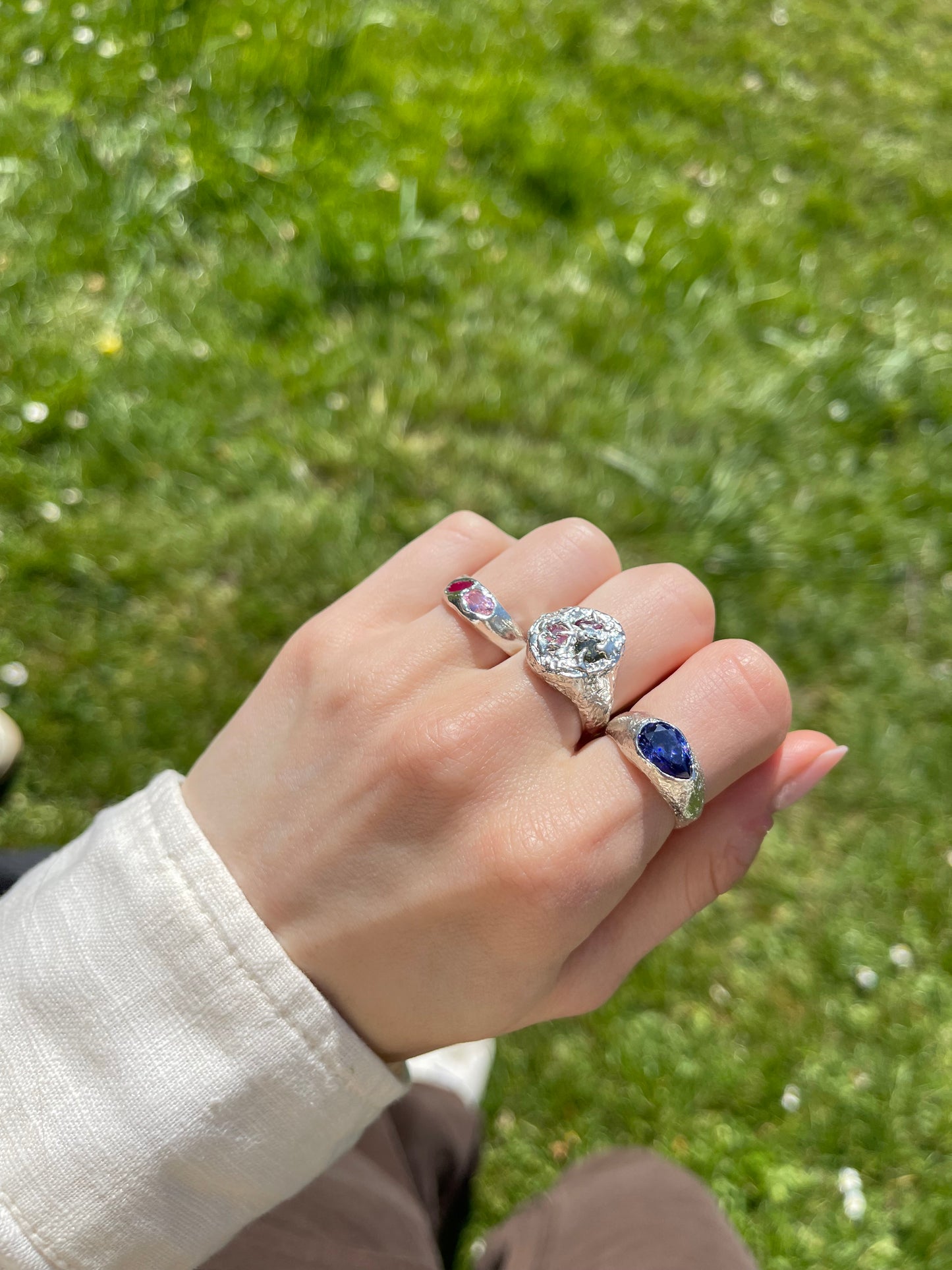 Chunky Violet Pear Shape Silver Ring