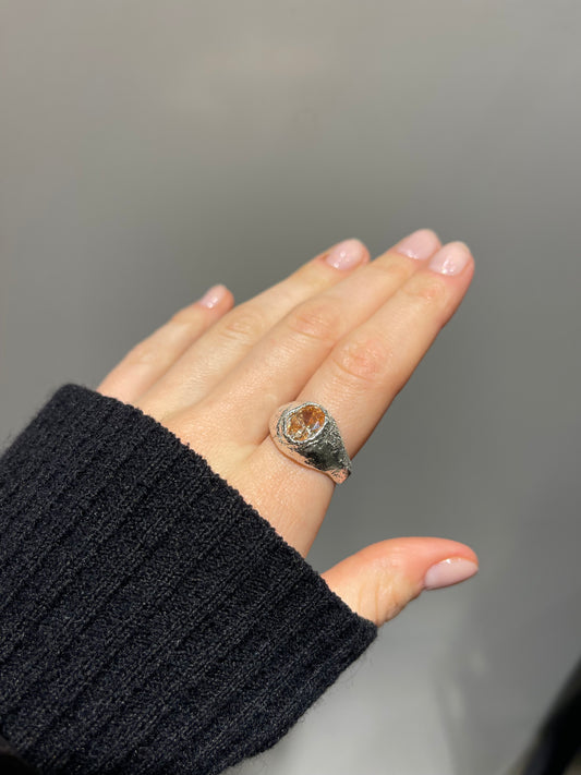 Chunky Oval Champagne Sterling Silver Dome Ring