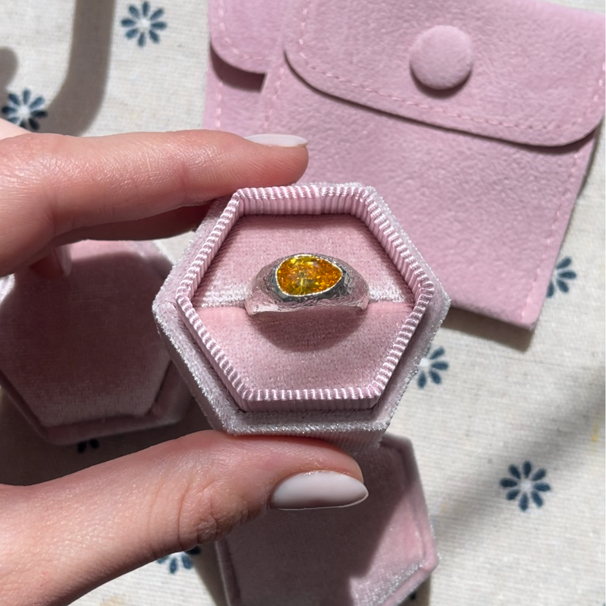 Chunky Yellow Pear Silver Dome Ring