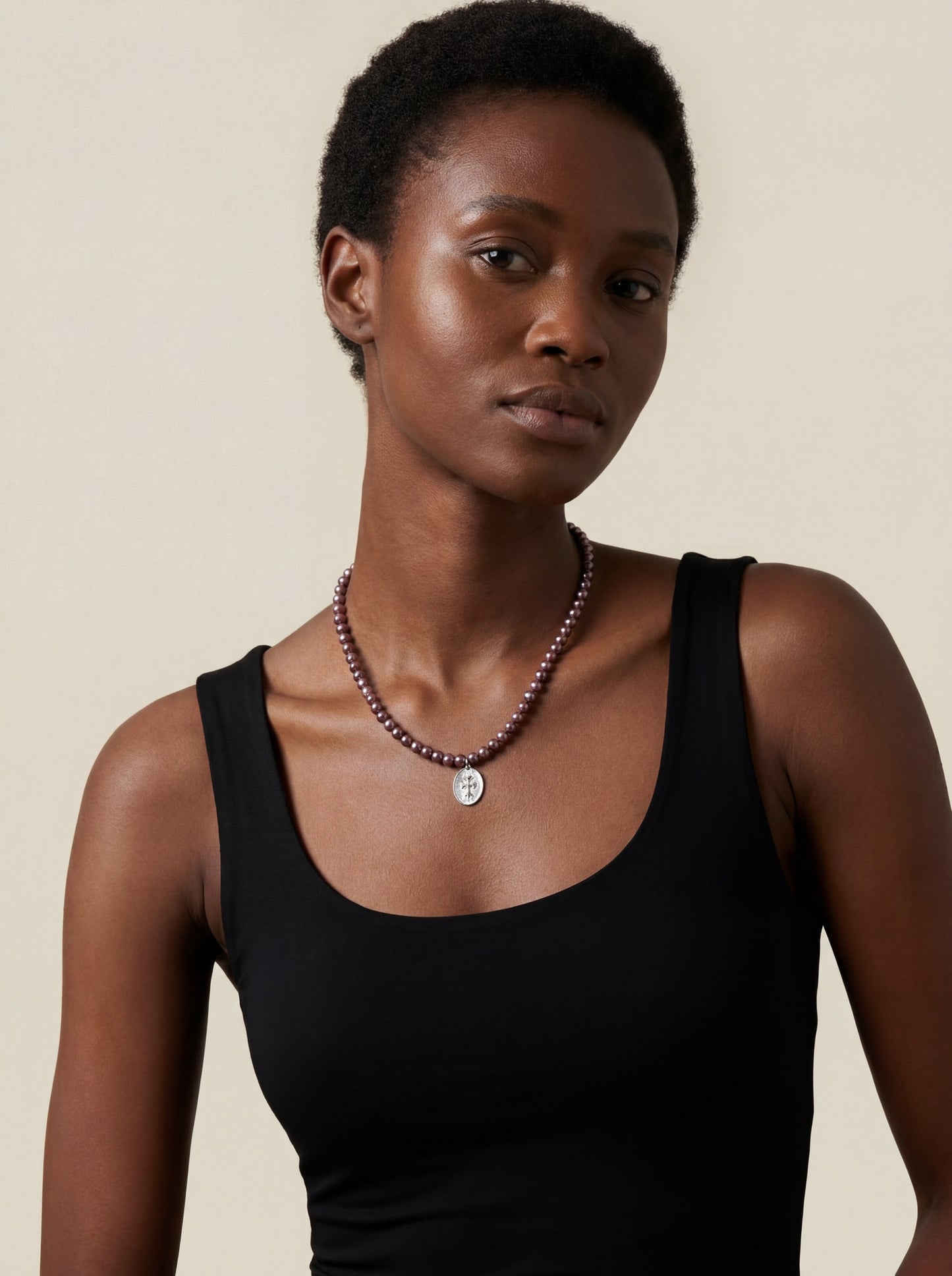 Pink Pearl Cross Medallion Necklace