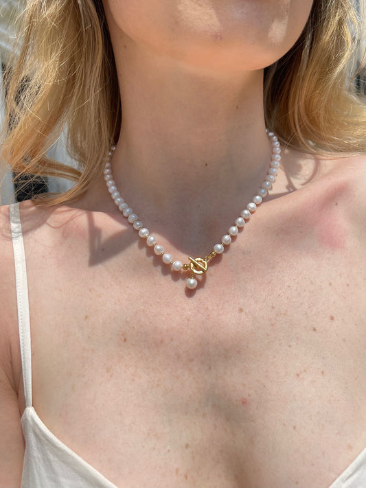 Chunky Pearl Necklace with Beads and Handmade Clasp
