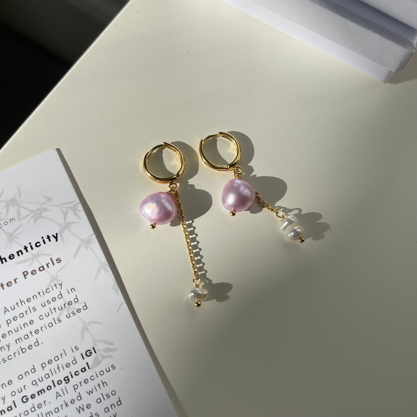 Pink Freshwater Pearl Asymetric Earrings