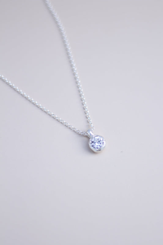 White Lab-Grown Sapphire Pendant Silver Necklace