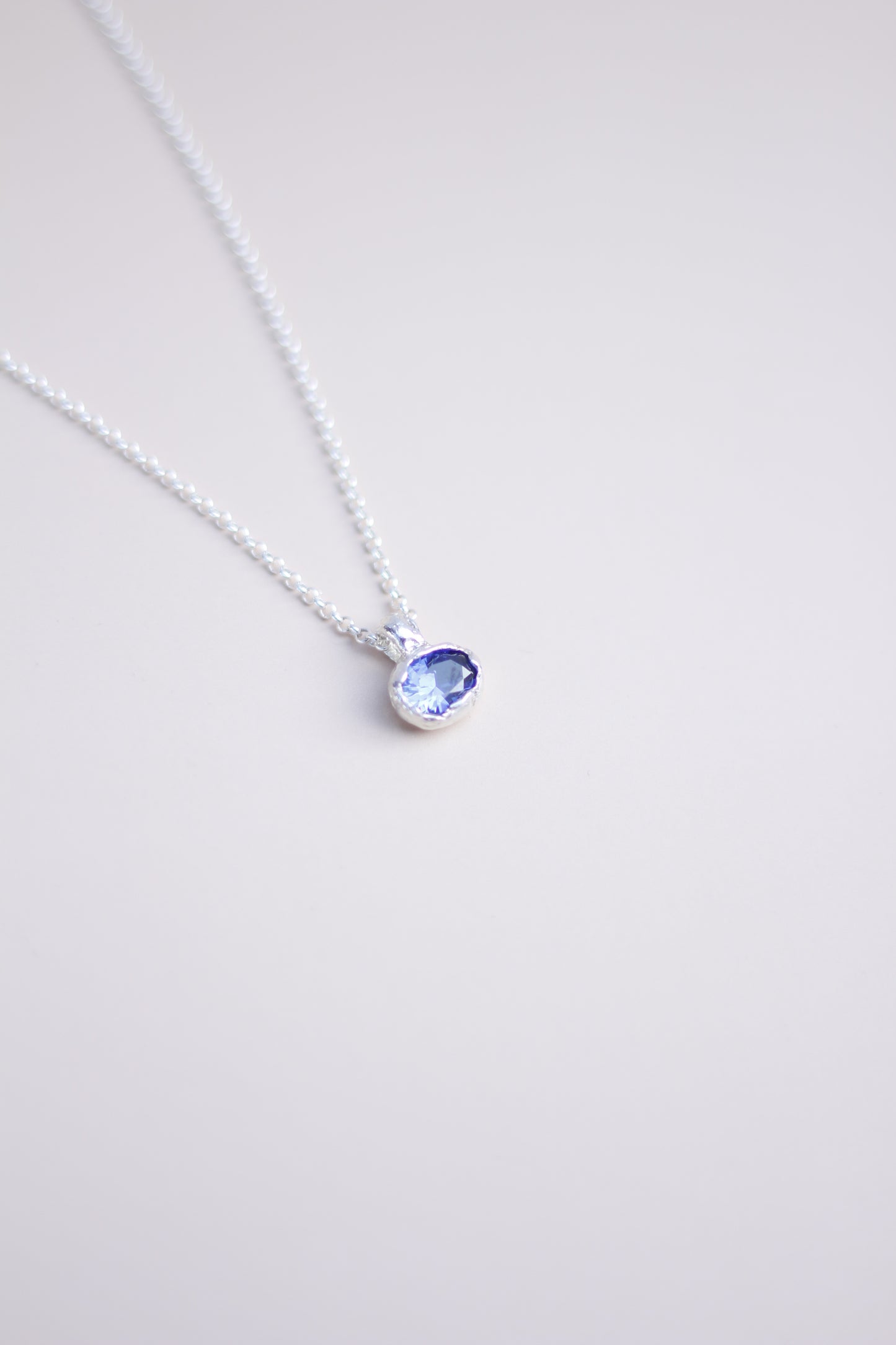 Blue Lab-Grown Sapphire Oval Silver Necklace