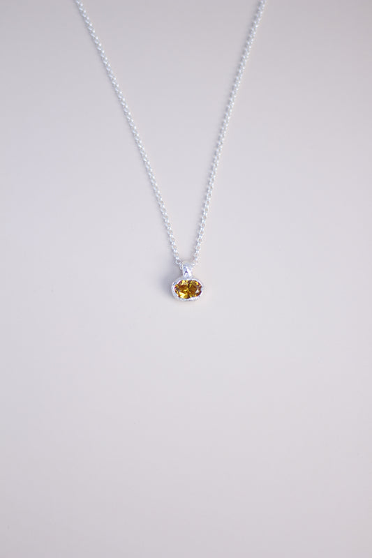Yellow Lab-Grown Sapphire Oval Silver Necklace