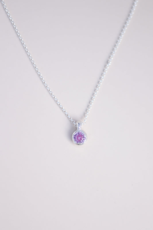 Pink Lab-Grown Sapphire Pendant Silver Necklace