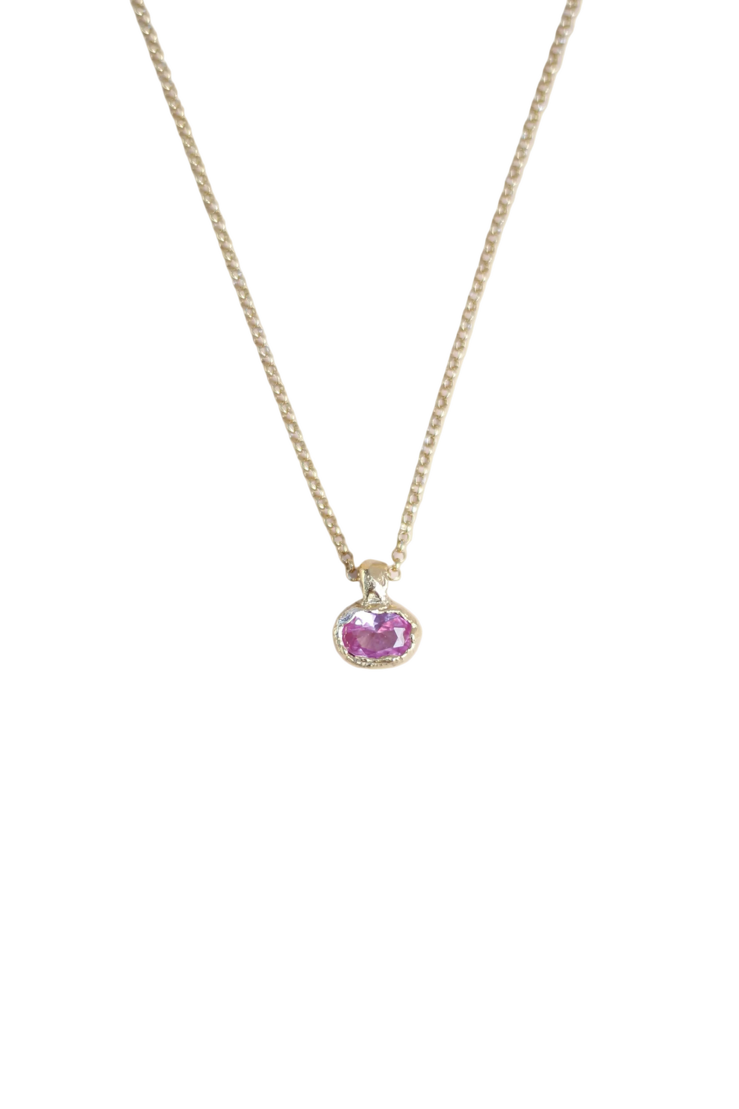 Pink Lab-Grown Sapphire Oval Gold Plated Necklace