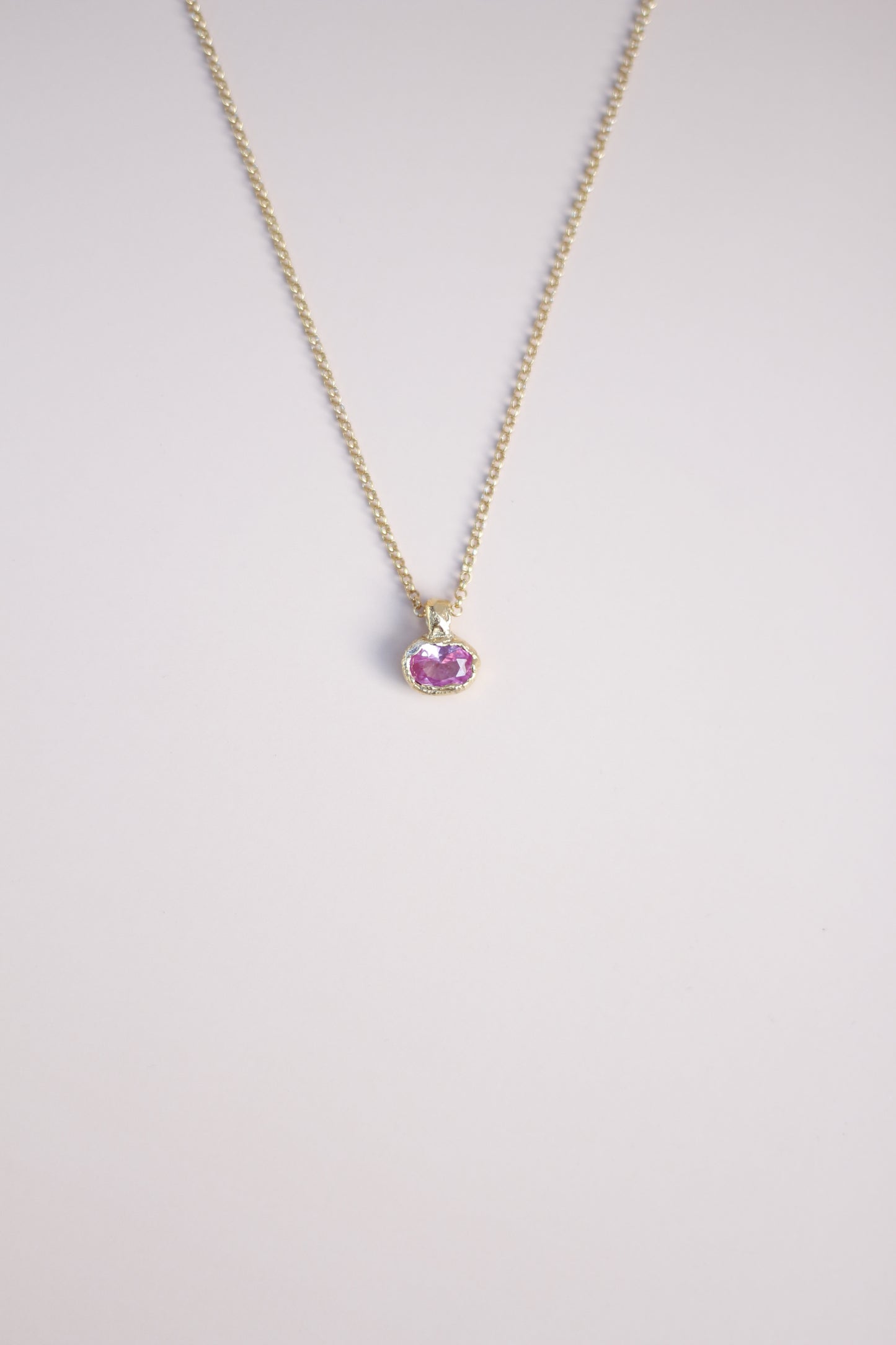 Pink Lab-Grown Sapphire Oval Gold Plated Necklace