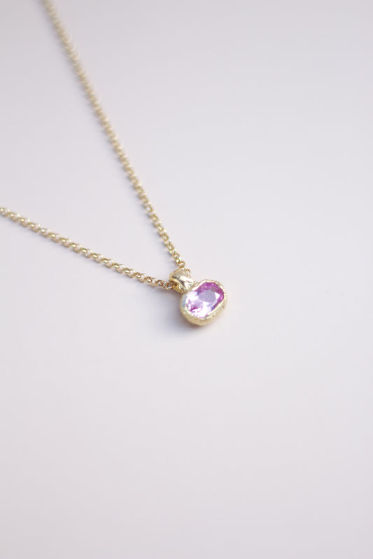Pink Lab-Grown Sapphire Oval Gold Plated Necklace
