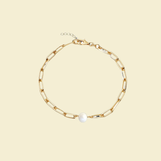 Chunky Link Chain Pearl Bracelet