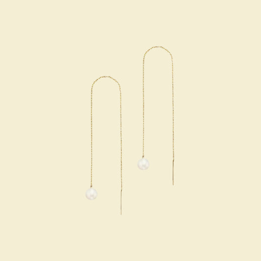 Tiny Chain Threader Pearl Earrings