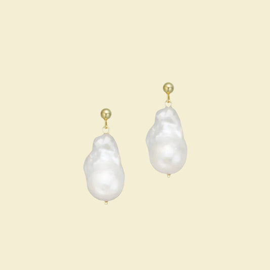 Large Baroque Natural Pearl Earrings Sterling Silver