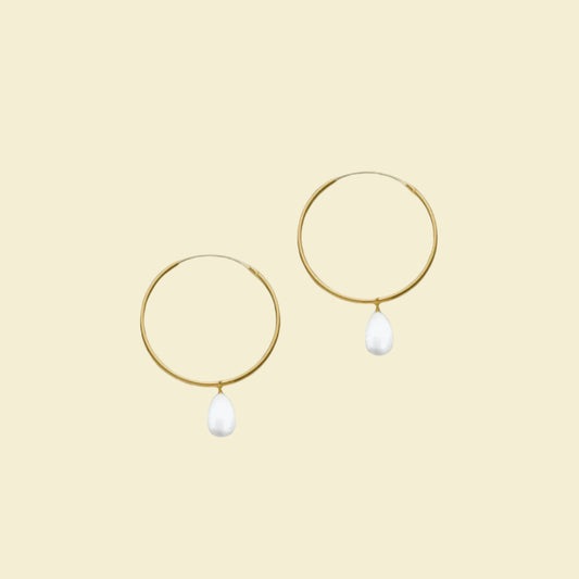Mid-Size Hoop Pearl Earrings